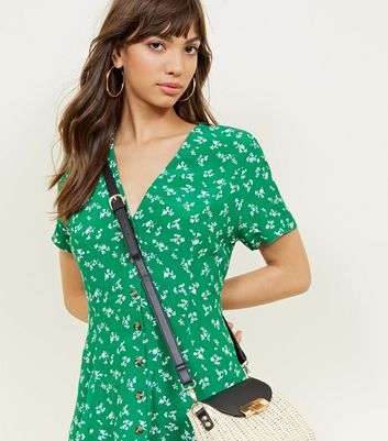 new look green button dress