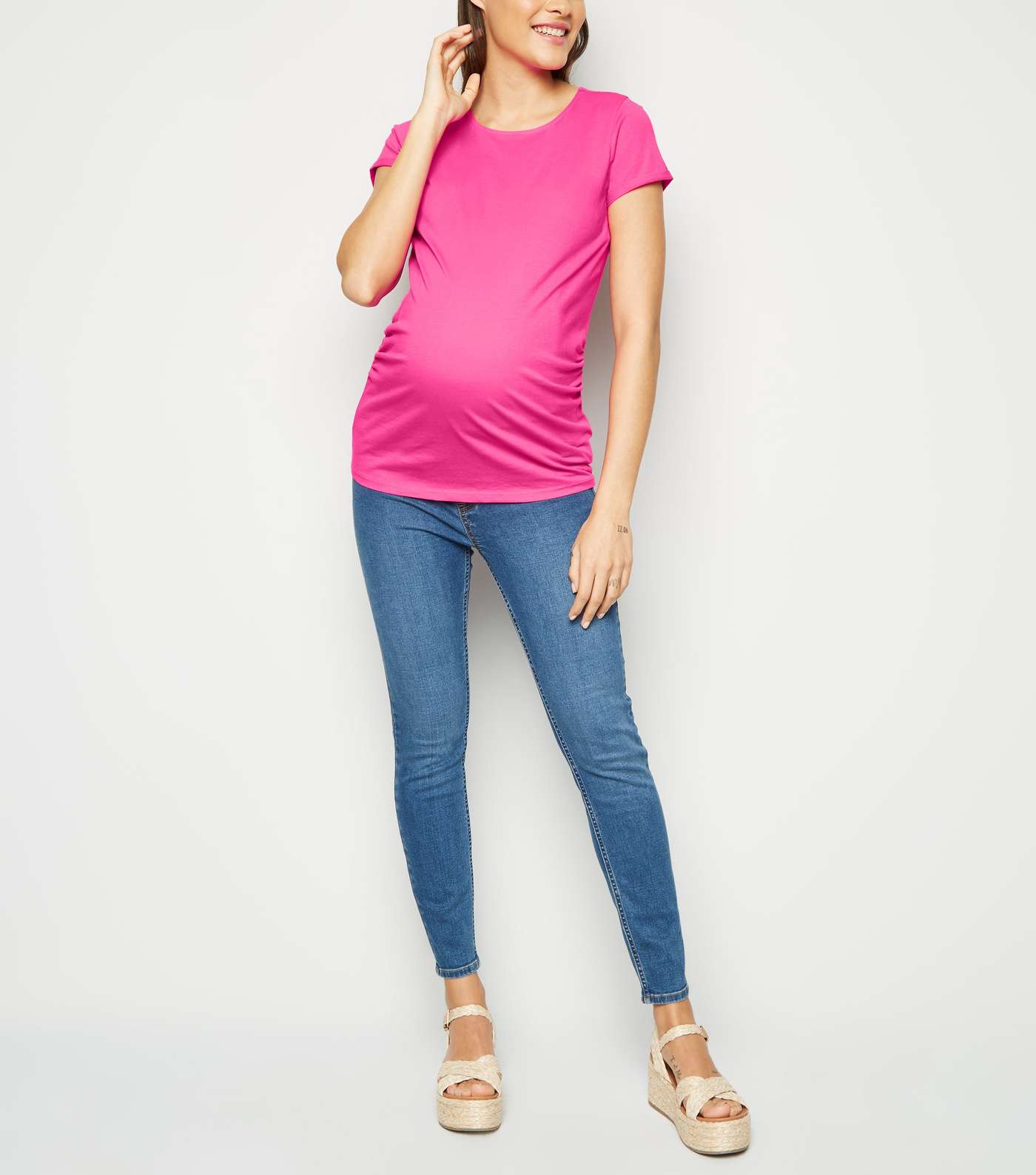 Maternity Bright Pink Neon Short Sleeve T-Shirt Image 2