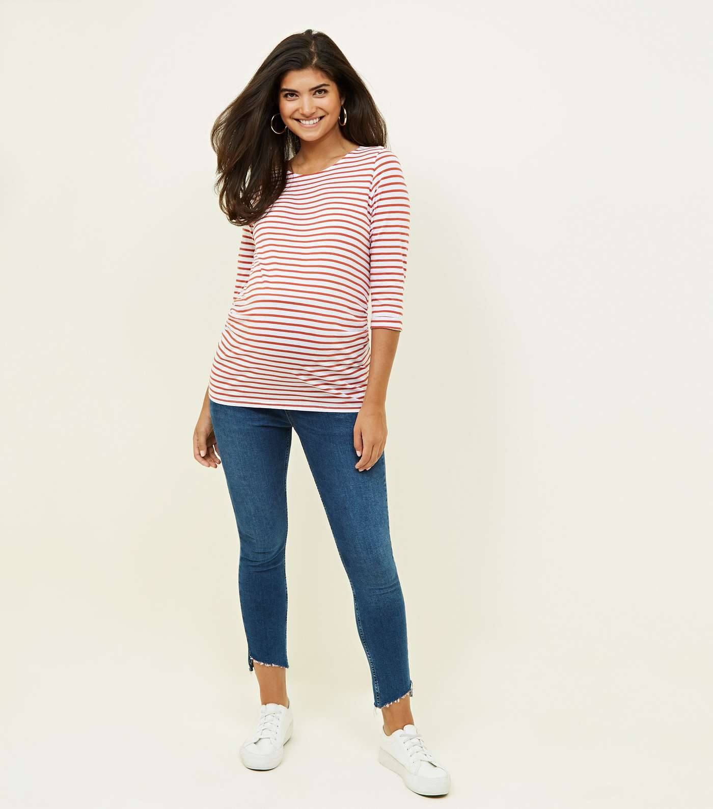 Maternity Rust Stripe 3/4 Sleeve T-Shirt Image 2