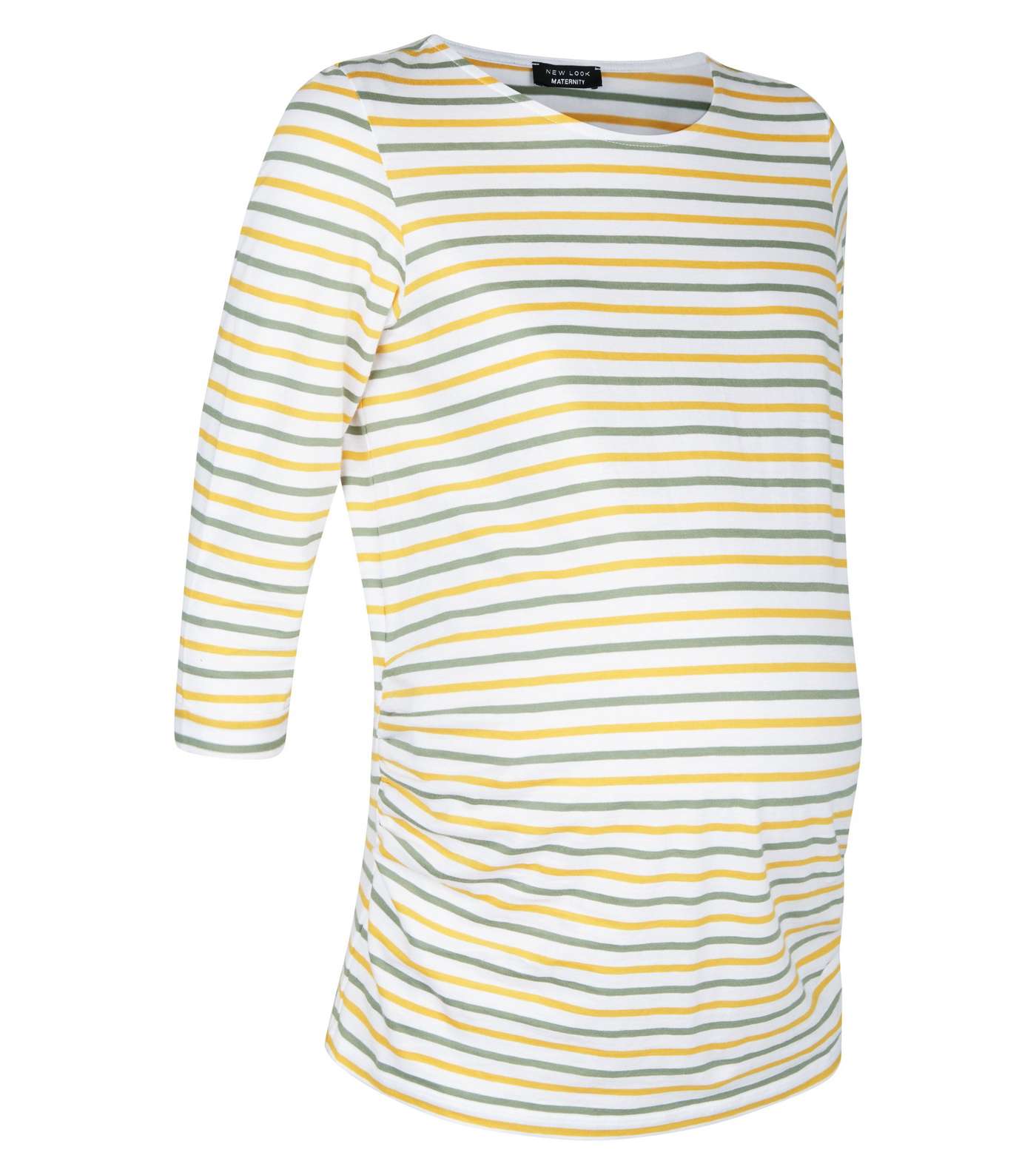 Maternity Yellow 3/4 Sleeve Stripe T-Shirt Image 4