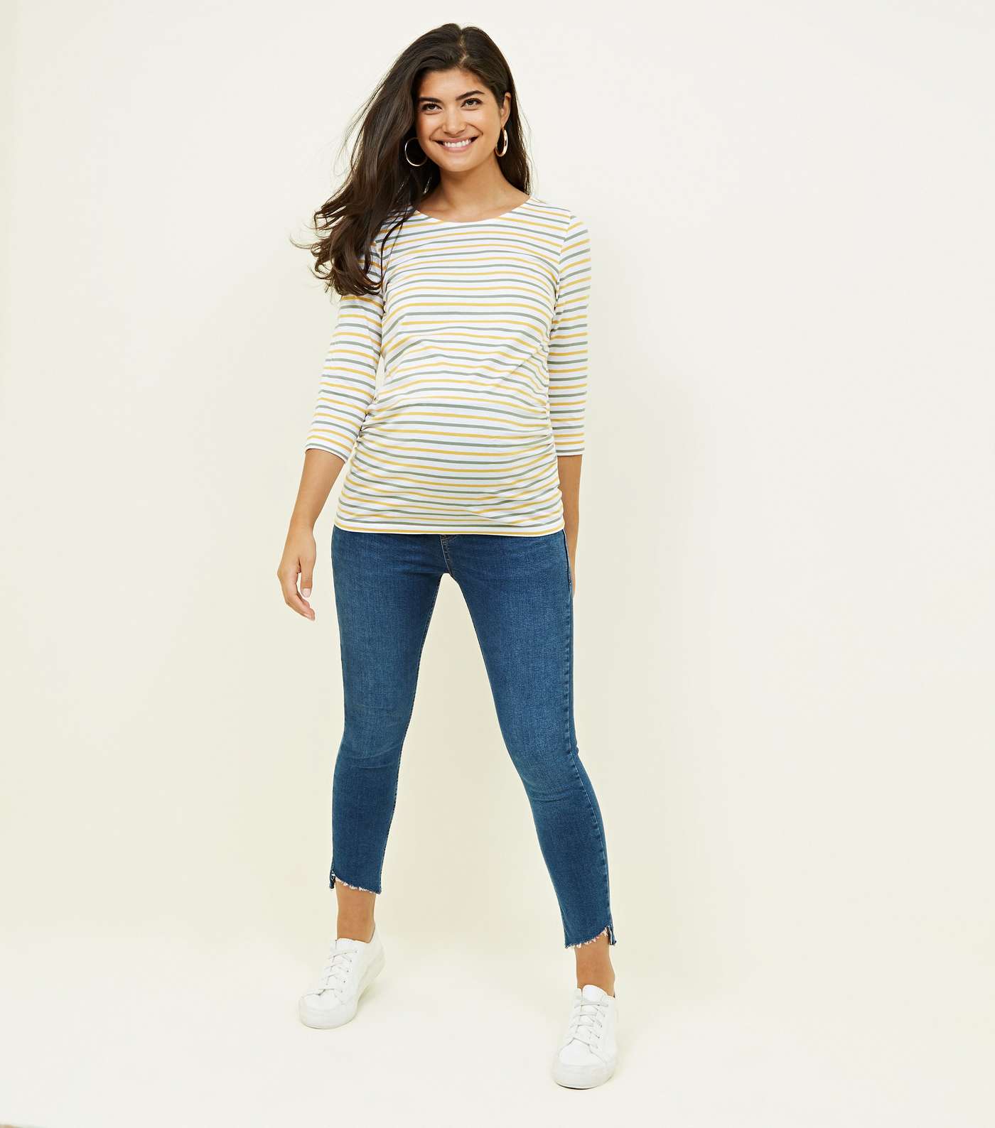 Maternity Yellow 3/4 Sleeve Stripe T-Shirt Image 2
