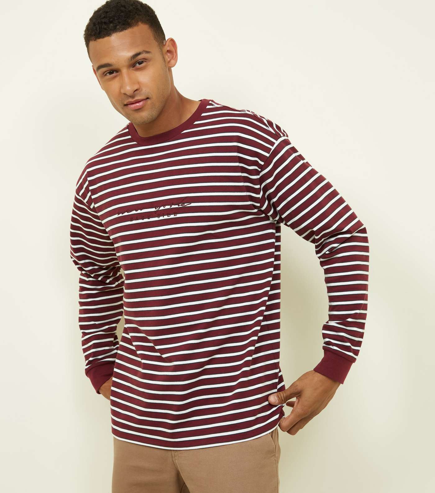 Burgundy East Side Embroidered Long Sleeve T-Shirt