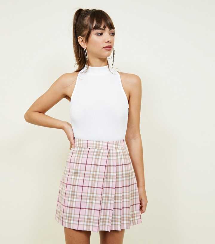 Pink Tartan Check Pleated Skirt