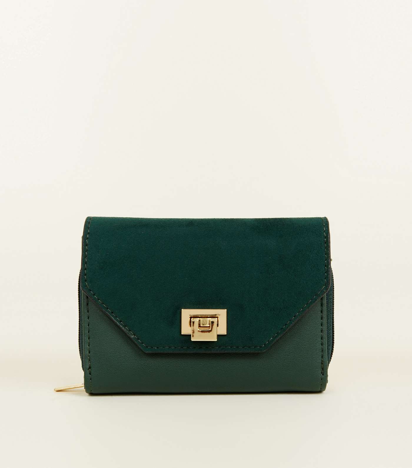 Dark Green Leather-Look Flip Lock Small Purse