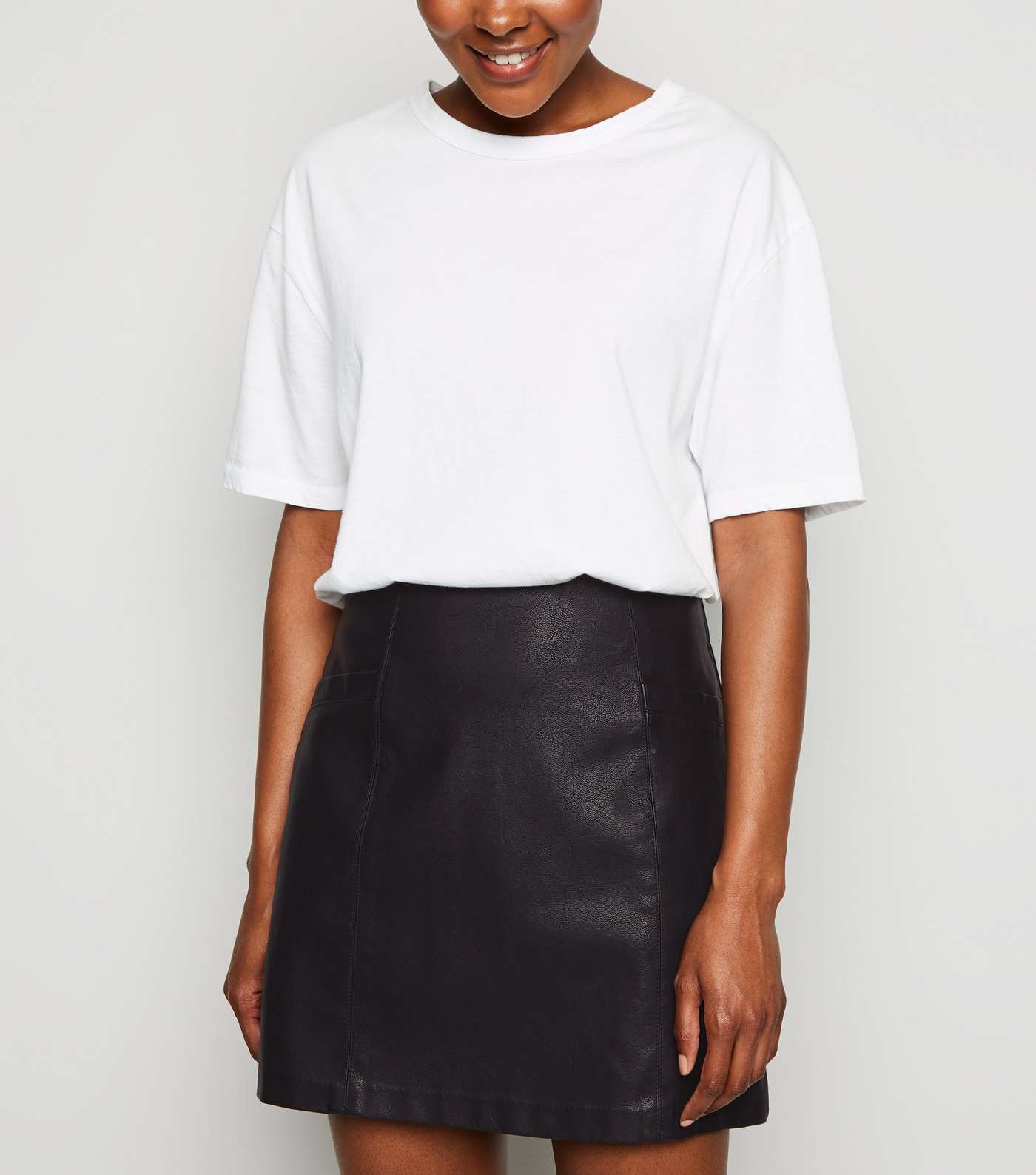 Petite Black Faux Pocket Leather-Look Mini Skirt 