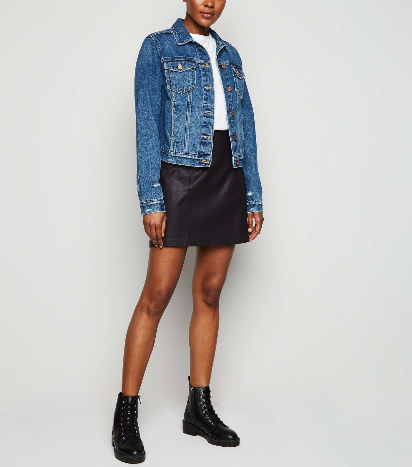 Petite Black Faux Pocket Leather-Look Mini Skirt  Image 2