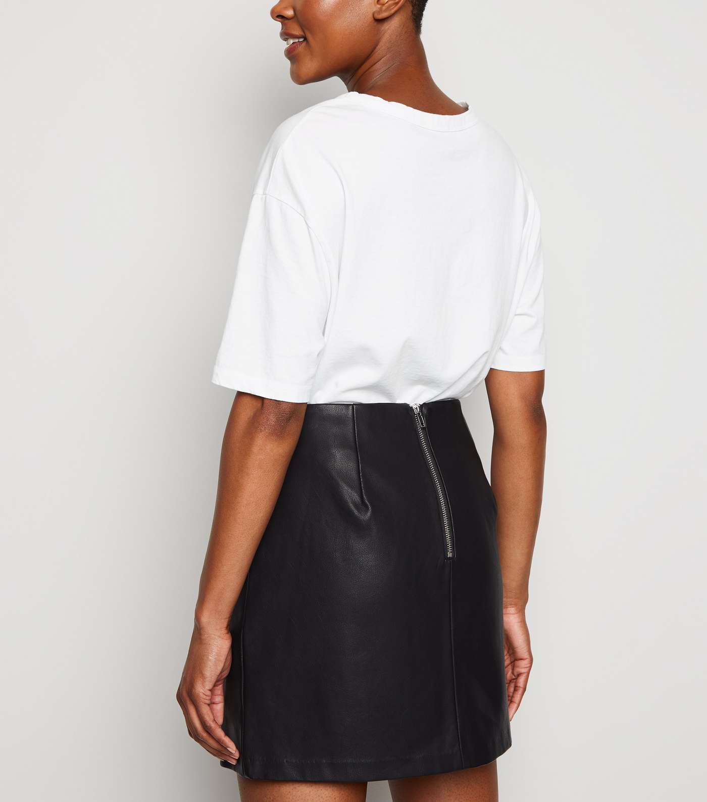 Petite Black Faux Pocket Leather-Look Mini Skirt  Image 3