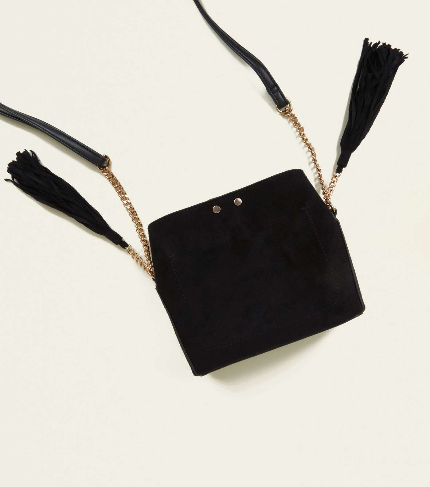 Black Suedette Side Tassel Cross Body Bag  Image 3
