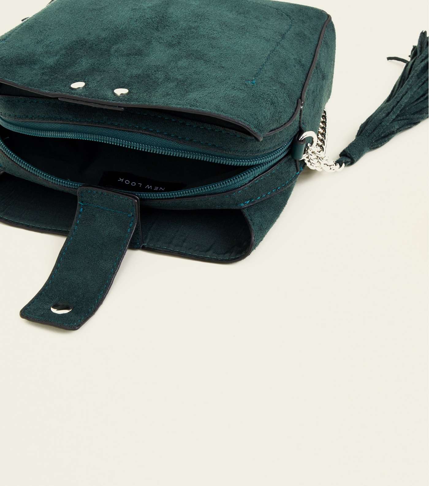 Dark Green Suedette Tassel Trim Bucket Bag  Image 4