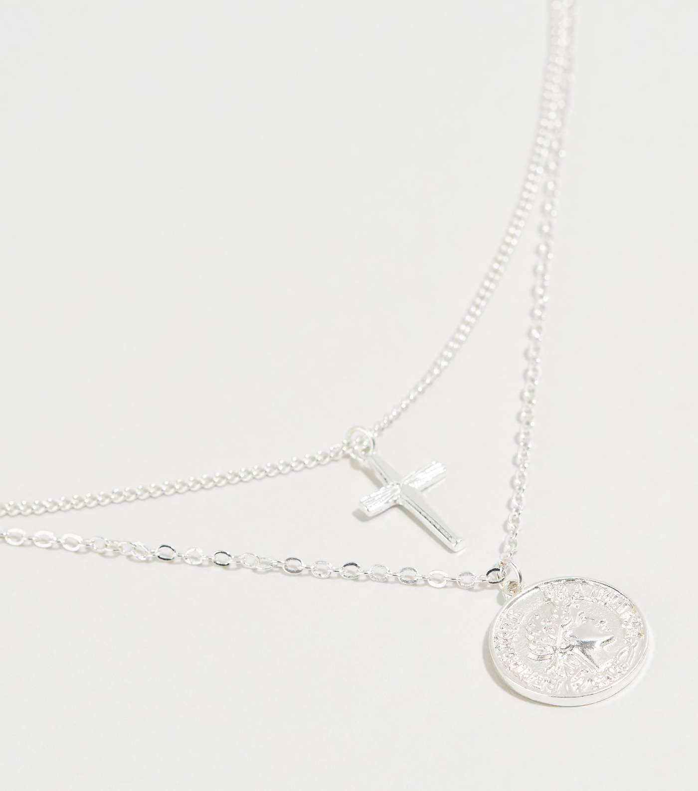 Silver Coin and Cross Layered Necklace Image 4