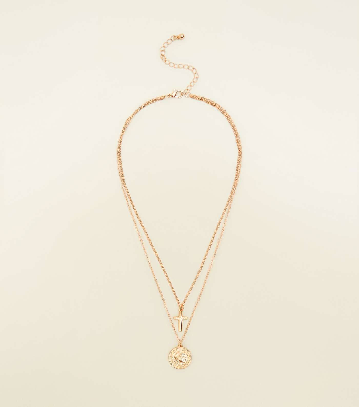 Gold Coin and Cross Layered Necklace