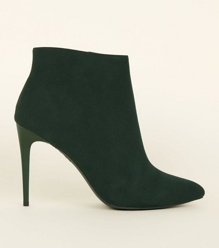 Dunkelgrune Spitze Ankle Boots In Wildleder Optik Mit Stiletto Absatz New Look