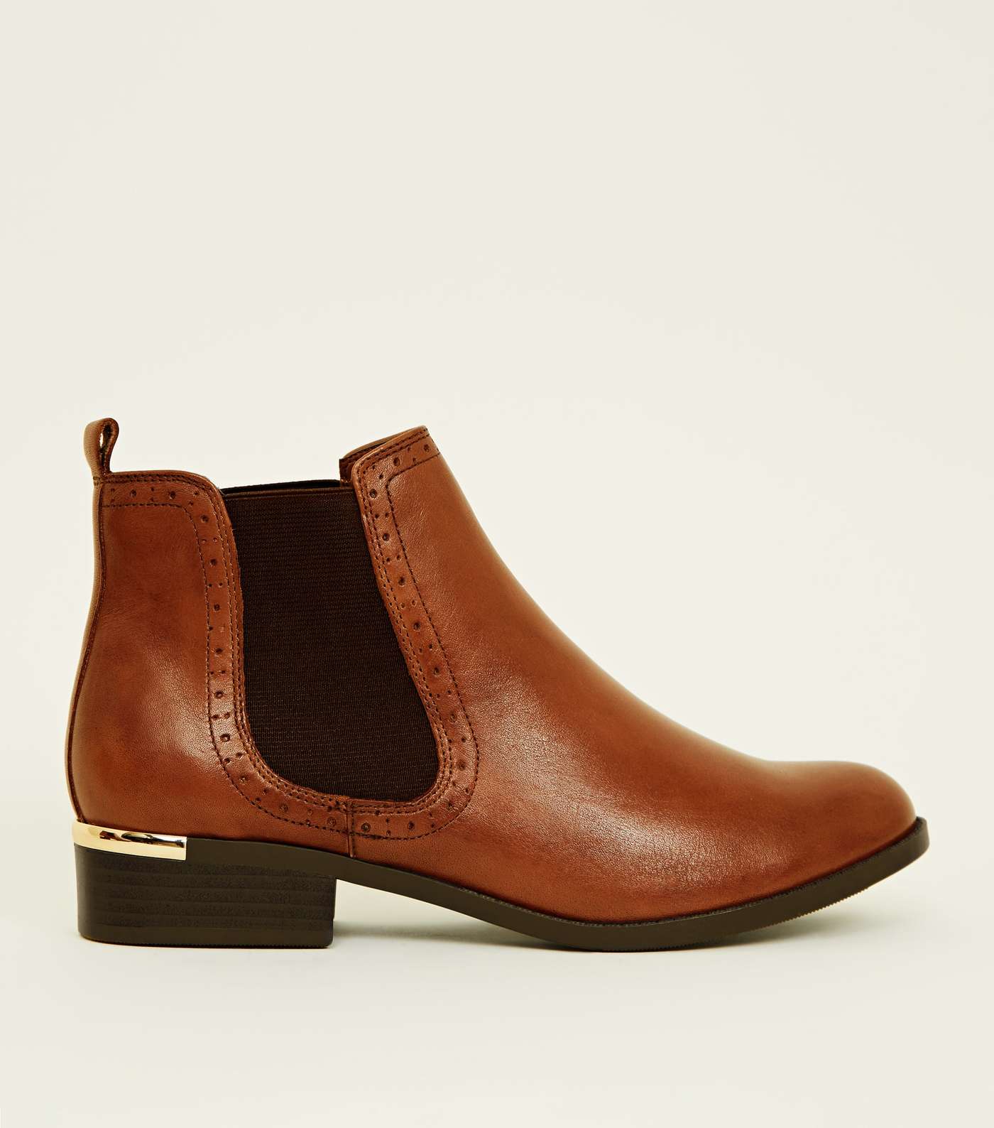 Tan Leather Metal Trim Brogue Chelsea Boots