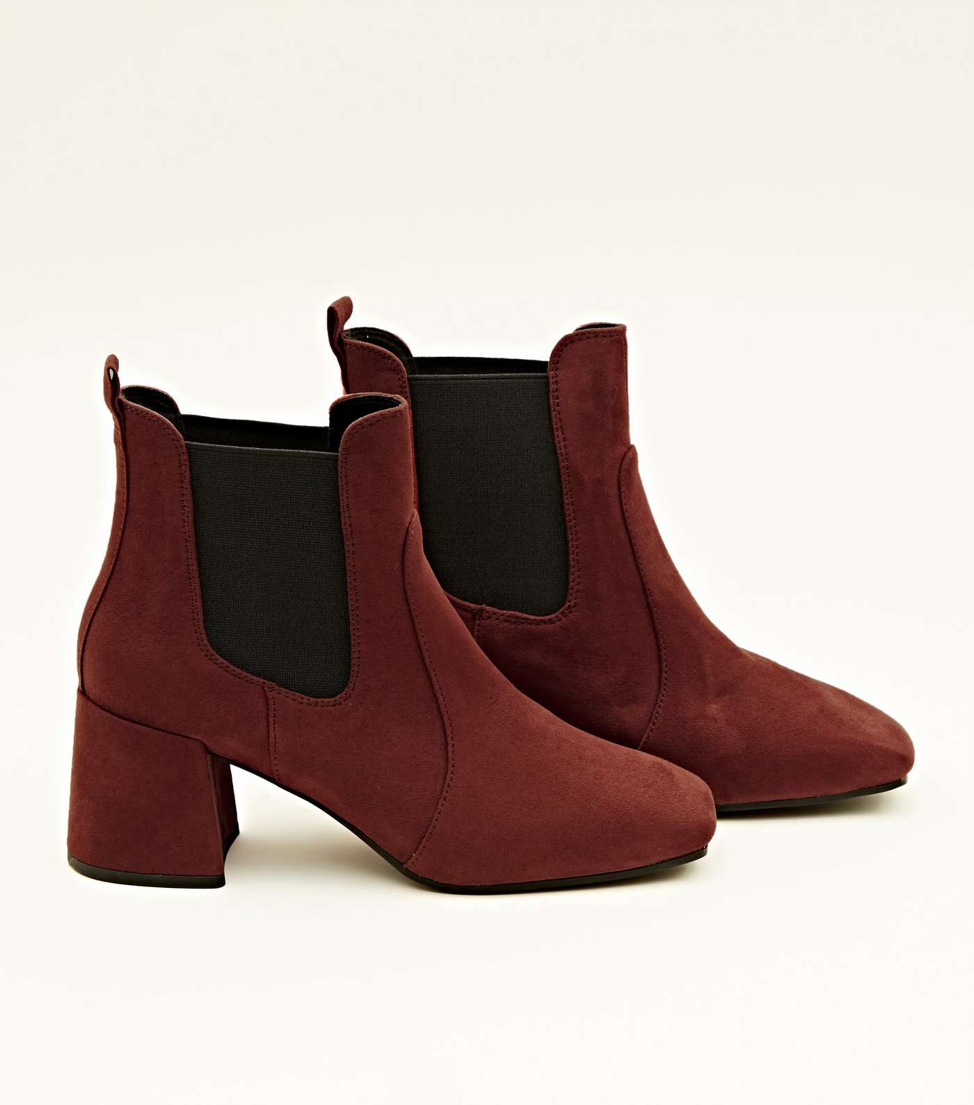 Rust Suedette Square Toe Heeled Chelsea Boots Image 3