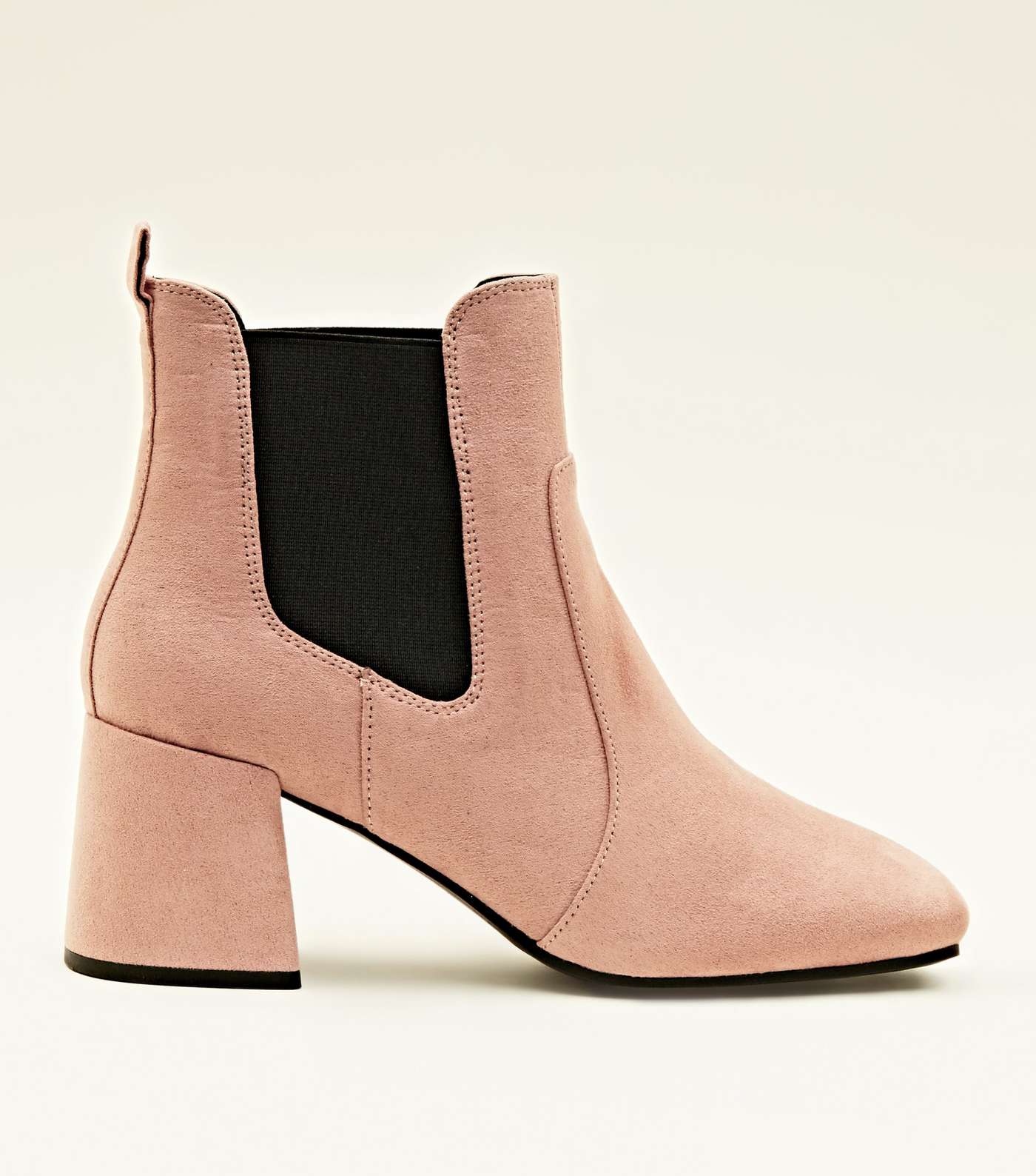 Pink Suedette Square Toe Heeled Chelsea Boots