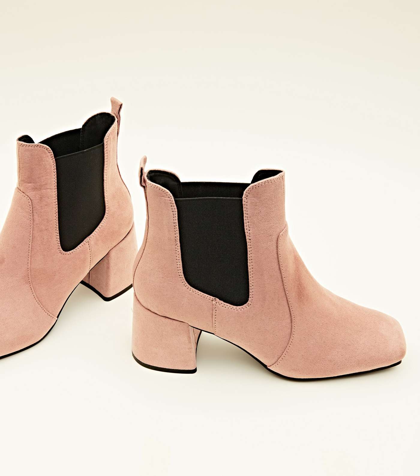 Pink Suedette Square Toe Heeled Chelsea Boots Image 3