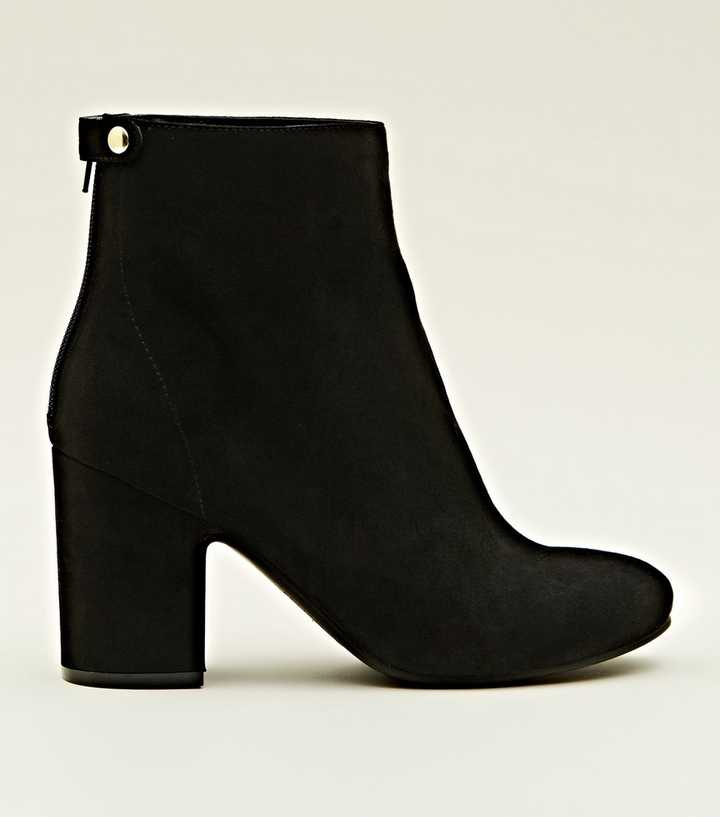 Black Suedette Block Heel Ankle Boots