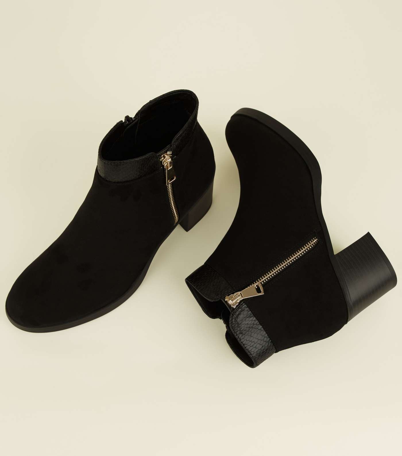 Black Comfort Suedette Mid Heel Ankle Boots Image 4