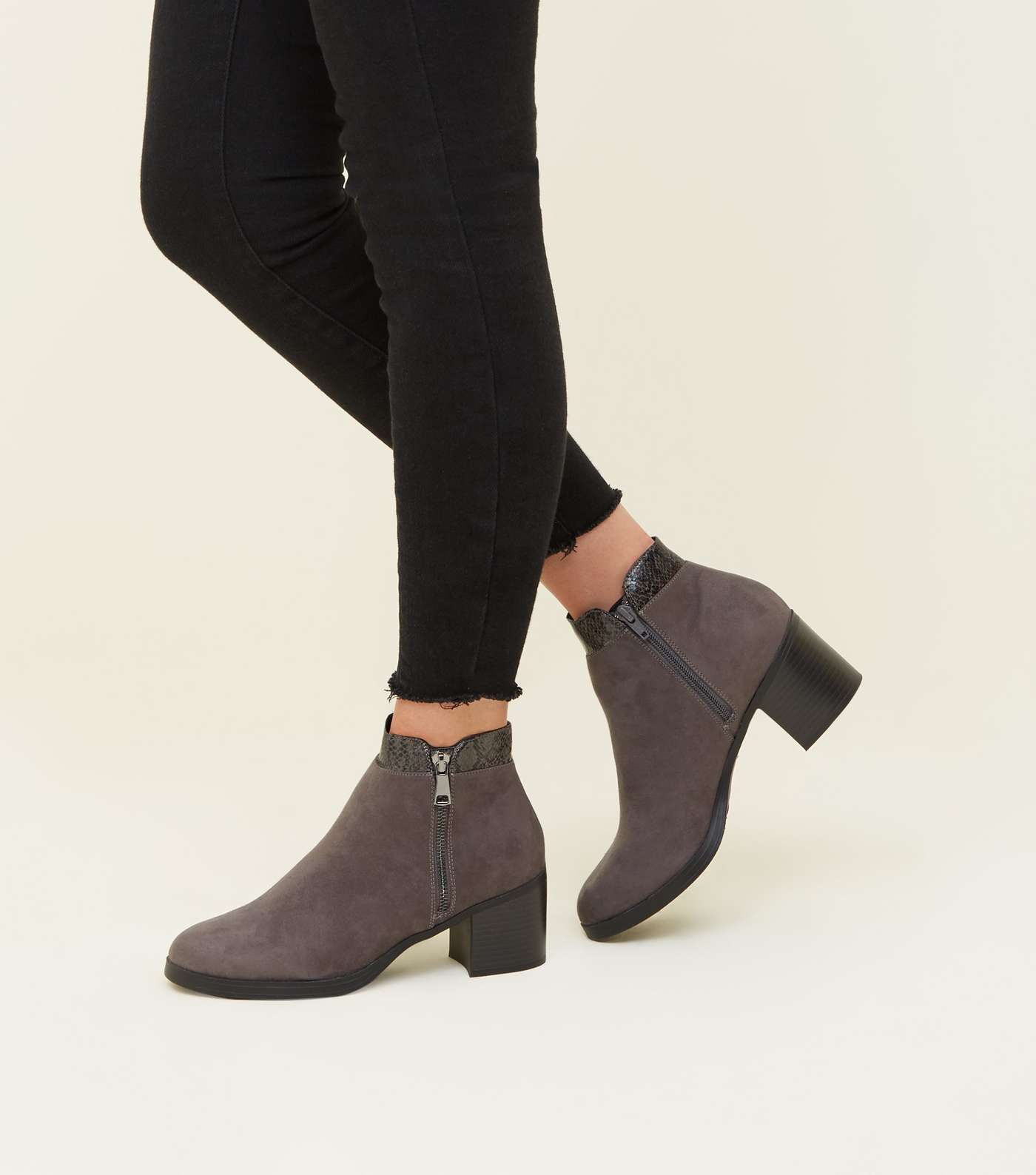 Grey Comfort Suedette Mid Heel Ankle Boots Image 2