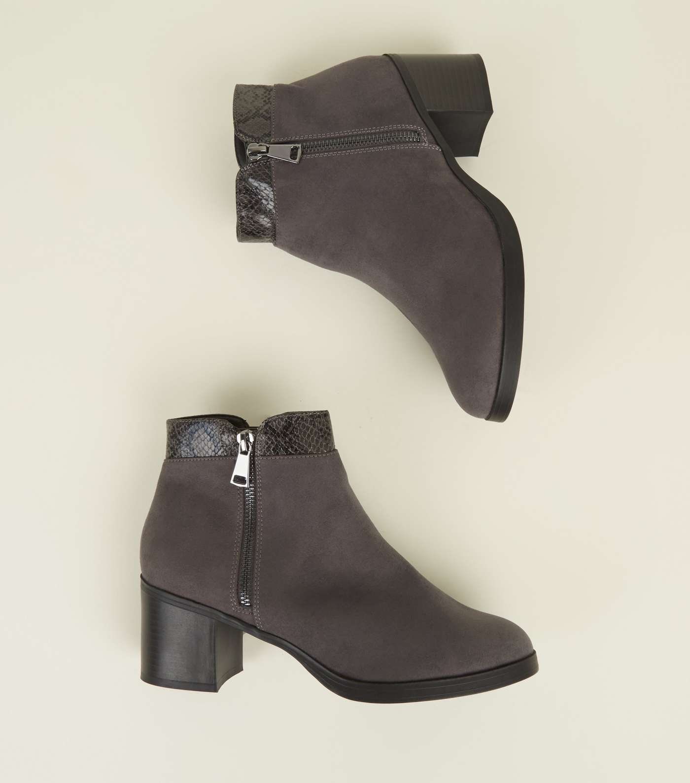 Grey Comfort Suedette Mid Heel Ankle Boots Image 4