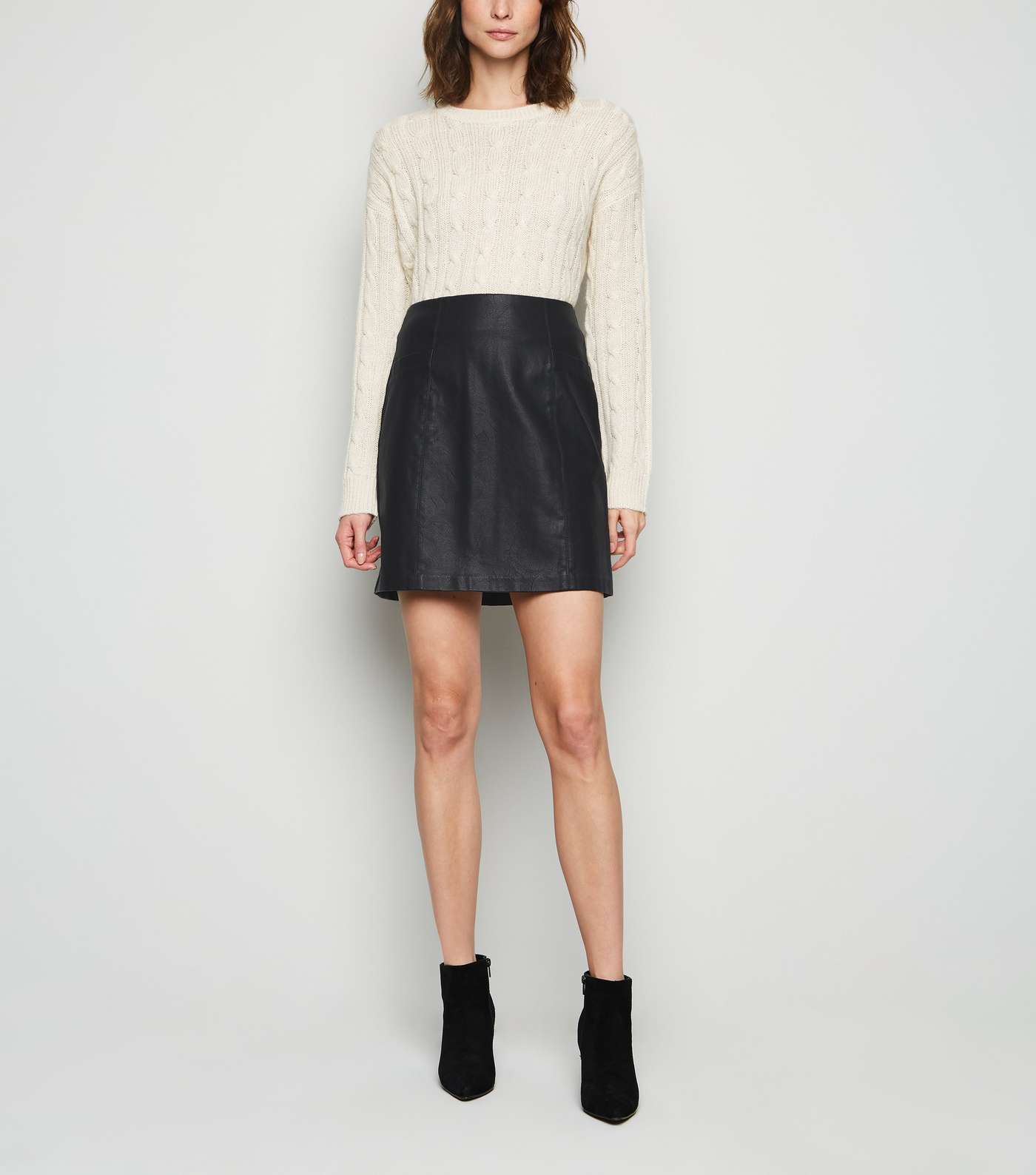 Tall Black Coated Leather-Look Mini Skirt
