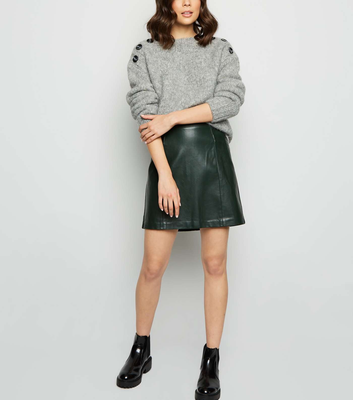 Tall Green Leather-Look Mini Skirt Image 2