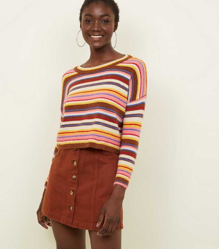 Rust Button Front A-Line Denim Skirt