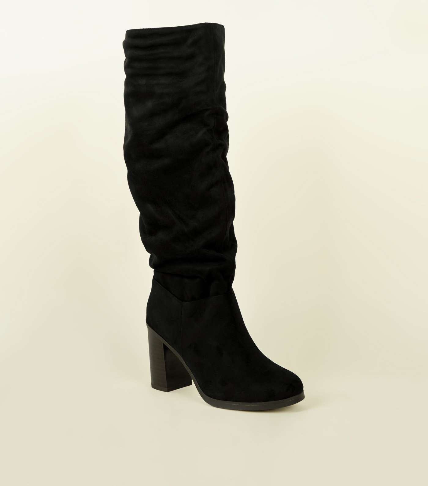 Black Block Heel Knee High Boots 