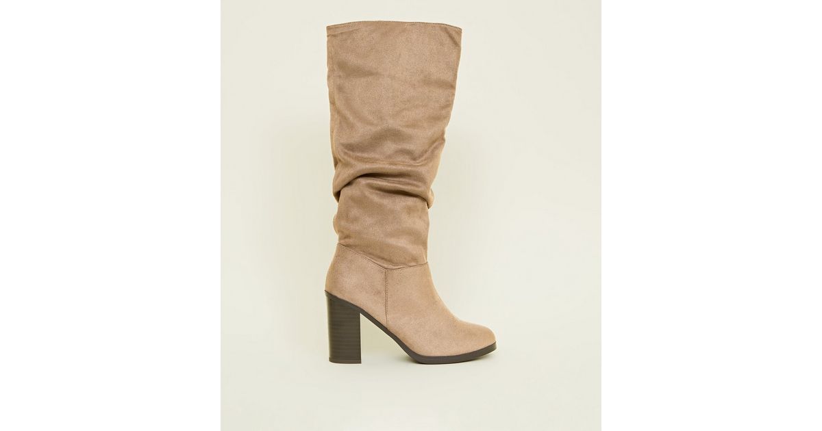 Light Brown Block Heel Knee High Boots New Look