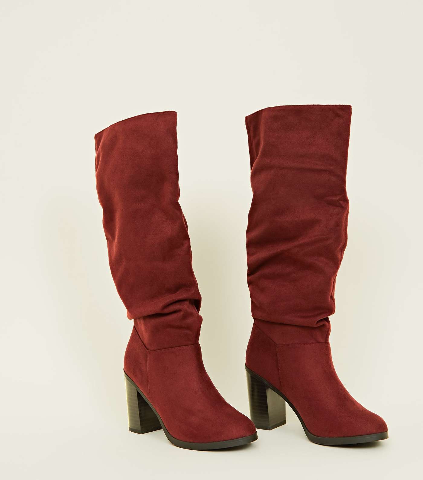 Dark Red Block Heel Knee High Boots  Image 3
