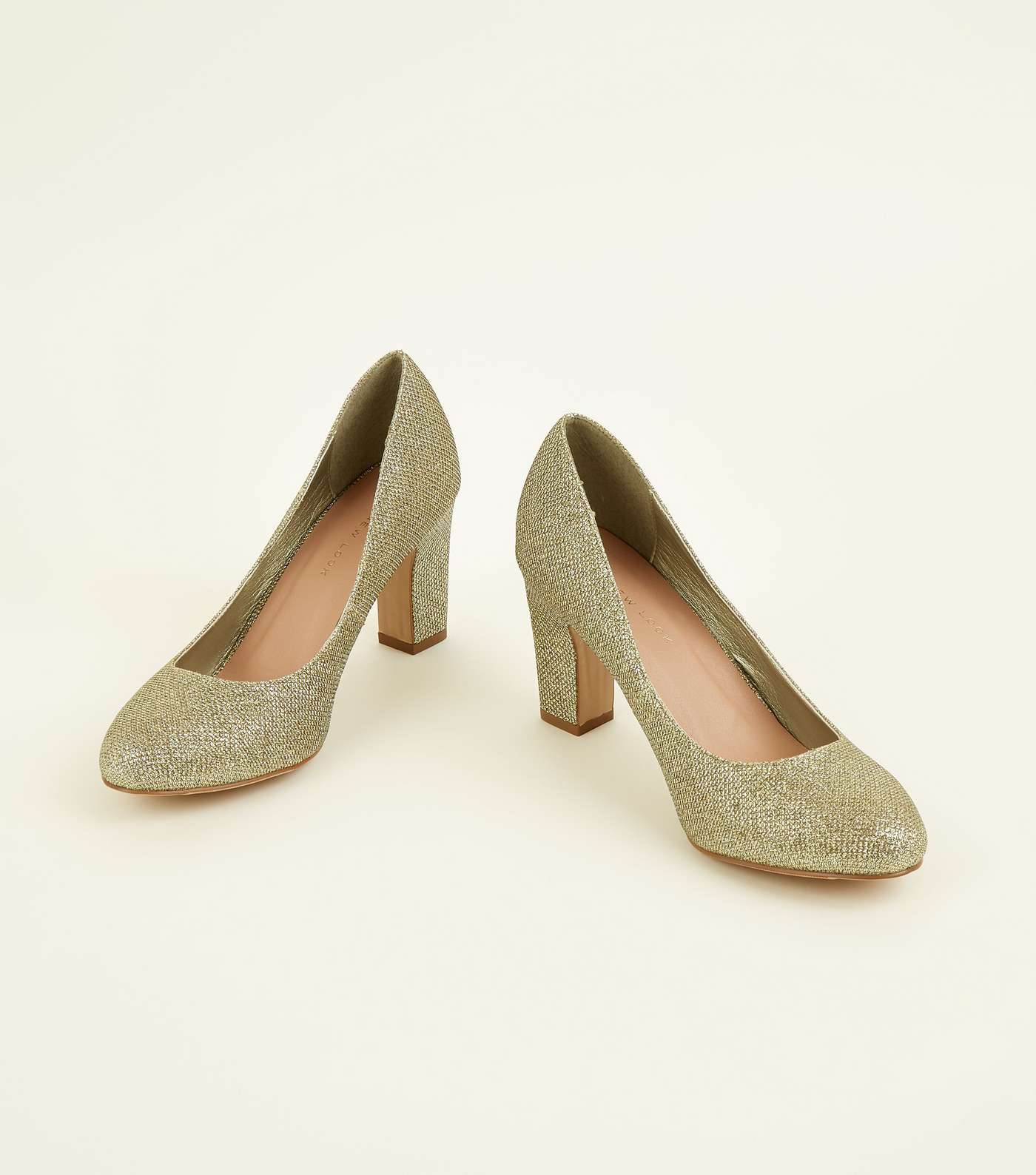 Wide Fit Gold Glitter Block Heel Court Shoes Image 3