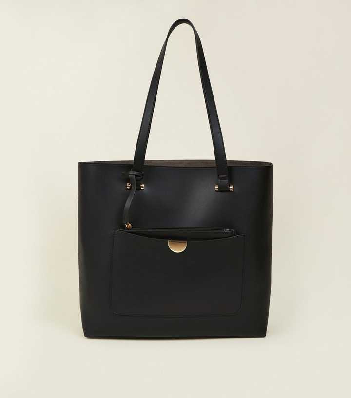 Black Leather-Look Tote Bag | New