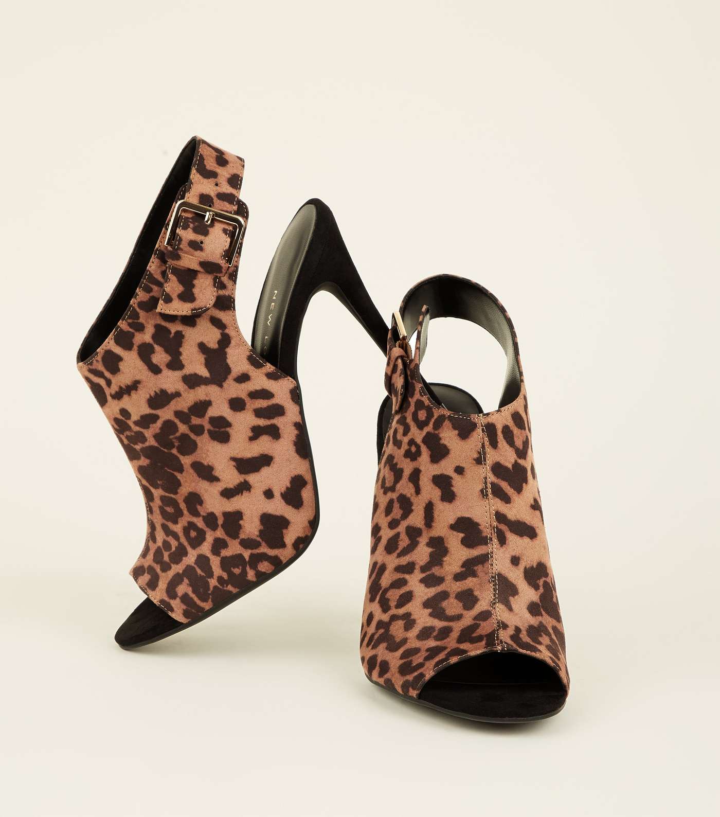 Leopard Print Suedette Buckle Ankle Strap Peep Toe Stilettos Image 4