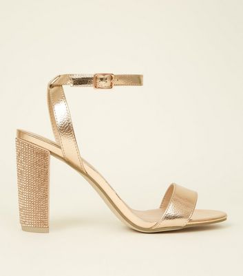metallic gold block heels