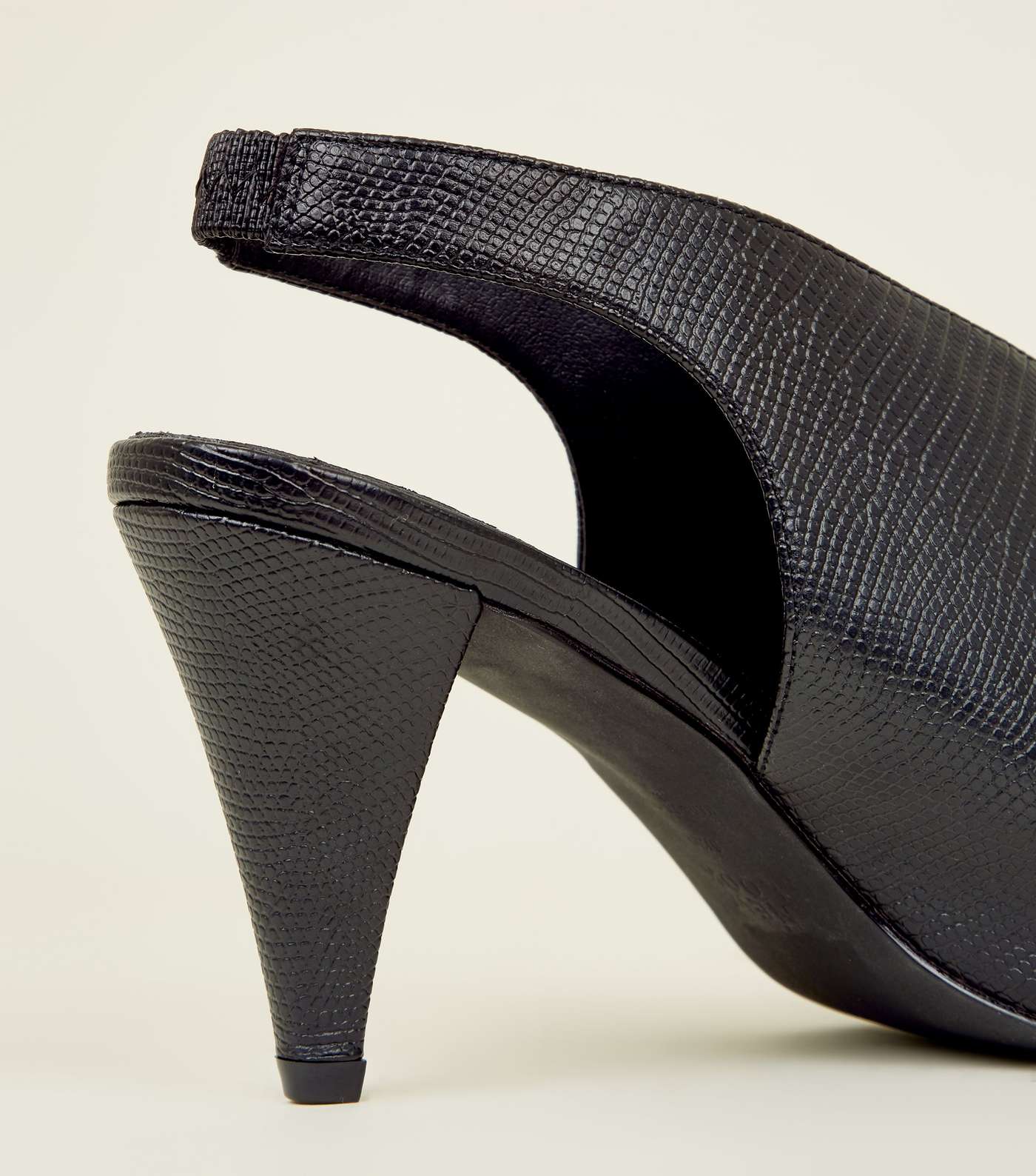 Black Faux Snake Cut-Out Cone Heels Image 4