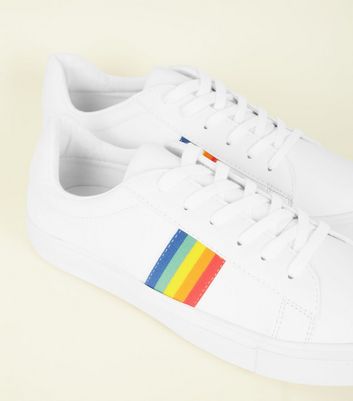 White Rainbow Stripe Lace-Up Trainers 