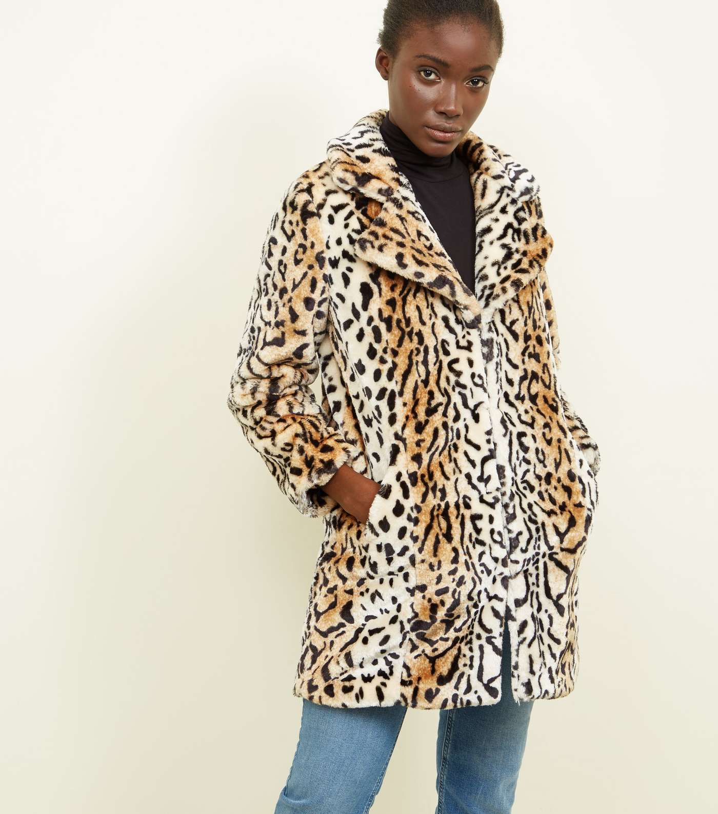 Blue Vanilla Brown Leopard Faux Fur Coat