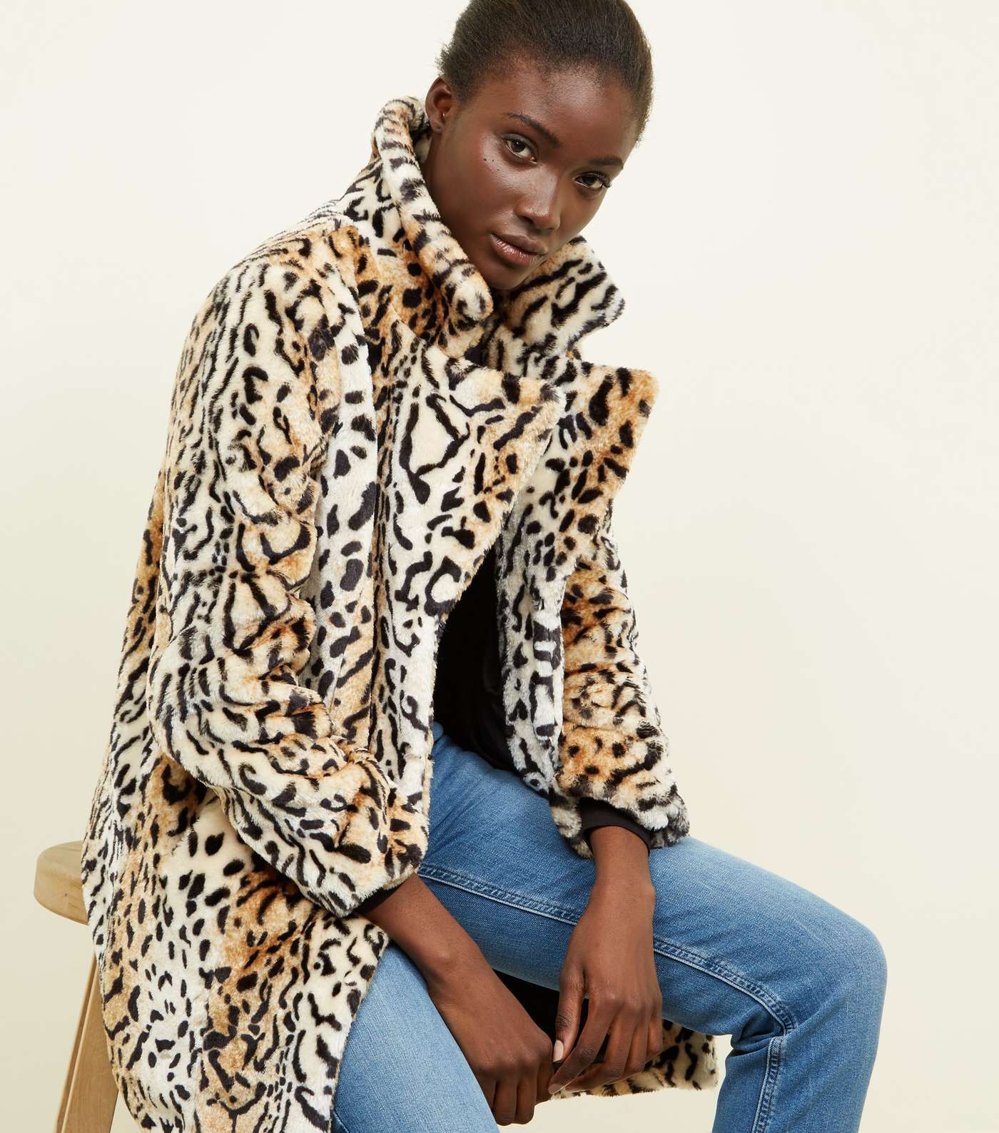 Blue Vanilla Brown Leopard Faux Fur Coat Image 5