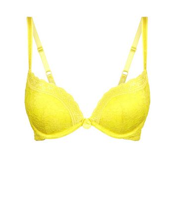 Yellow Lace Push-Up Bra | New Look