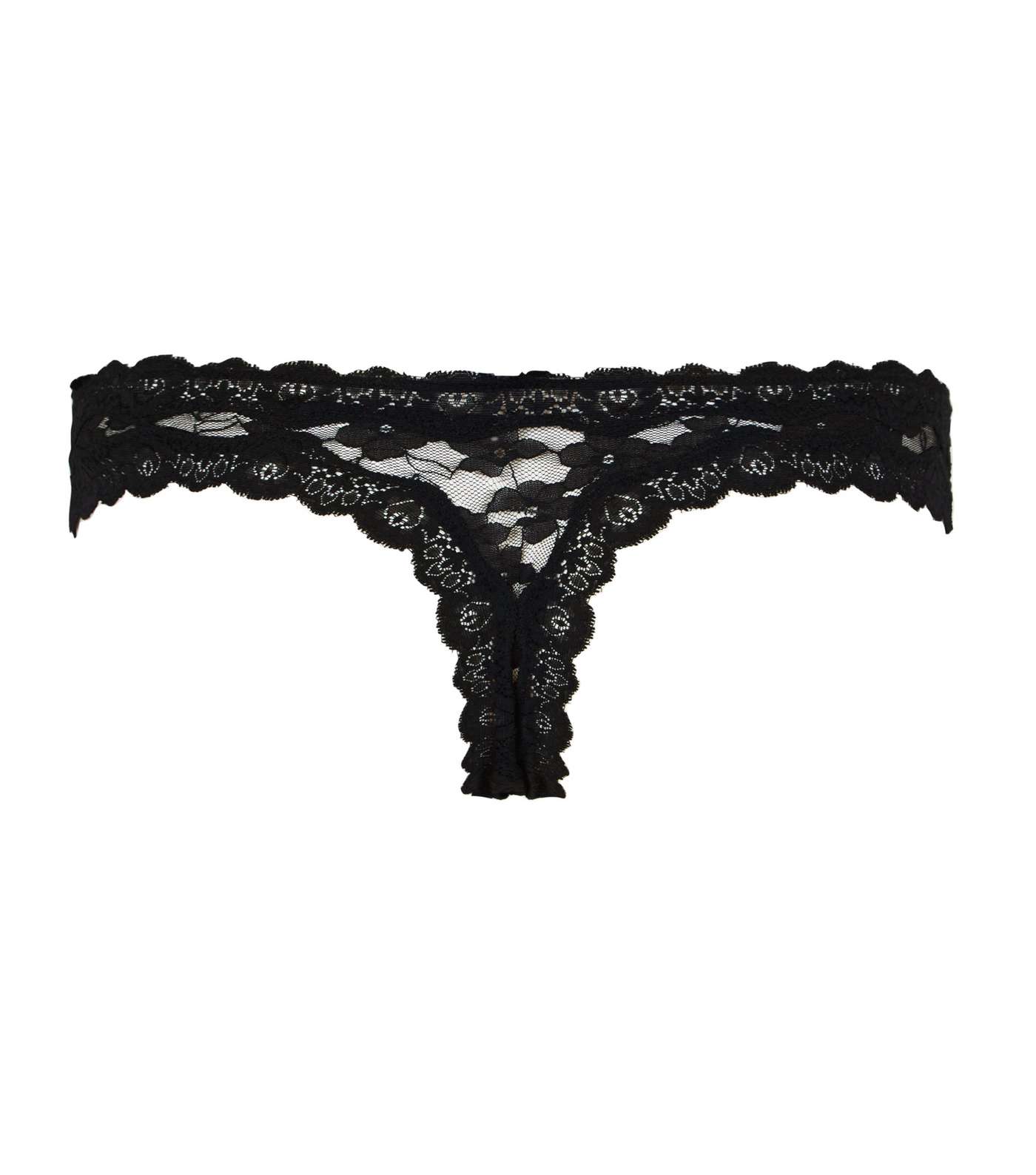 Black Scalloped Lace Thong Image 5