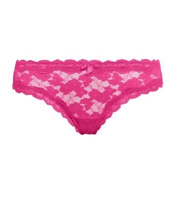 Bright Pink Neon Scallop Lace Thong | New Look