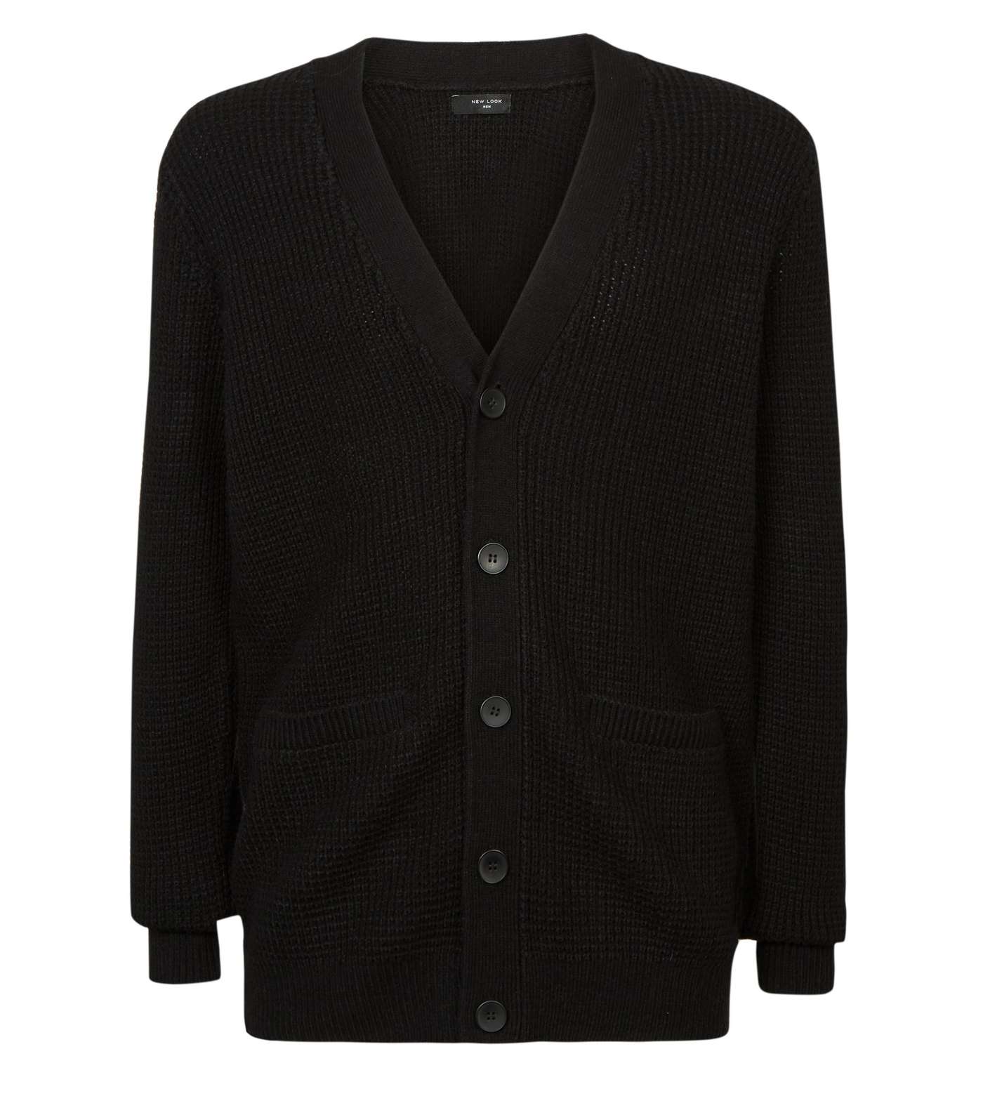 Black Tuck Stitch Knit Button Front Cardigan Image 4