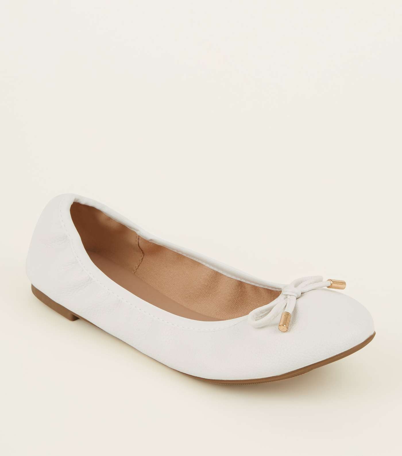 Wide Fit White Bow Front Elasticated Ballet Pumps