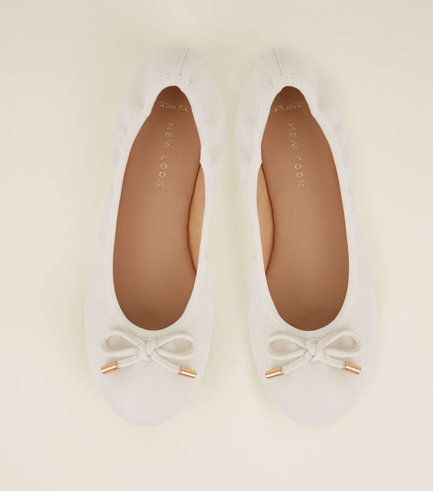 Wide Fit White Bow Front Elasticated Ballet Pumps Image 3