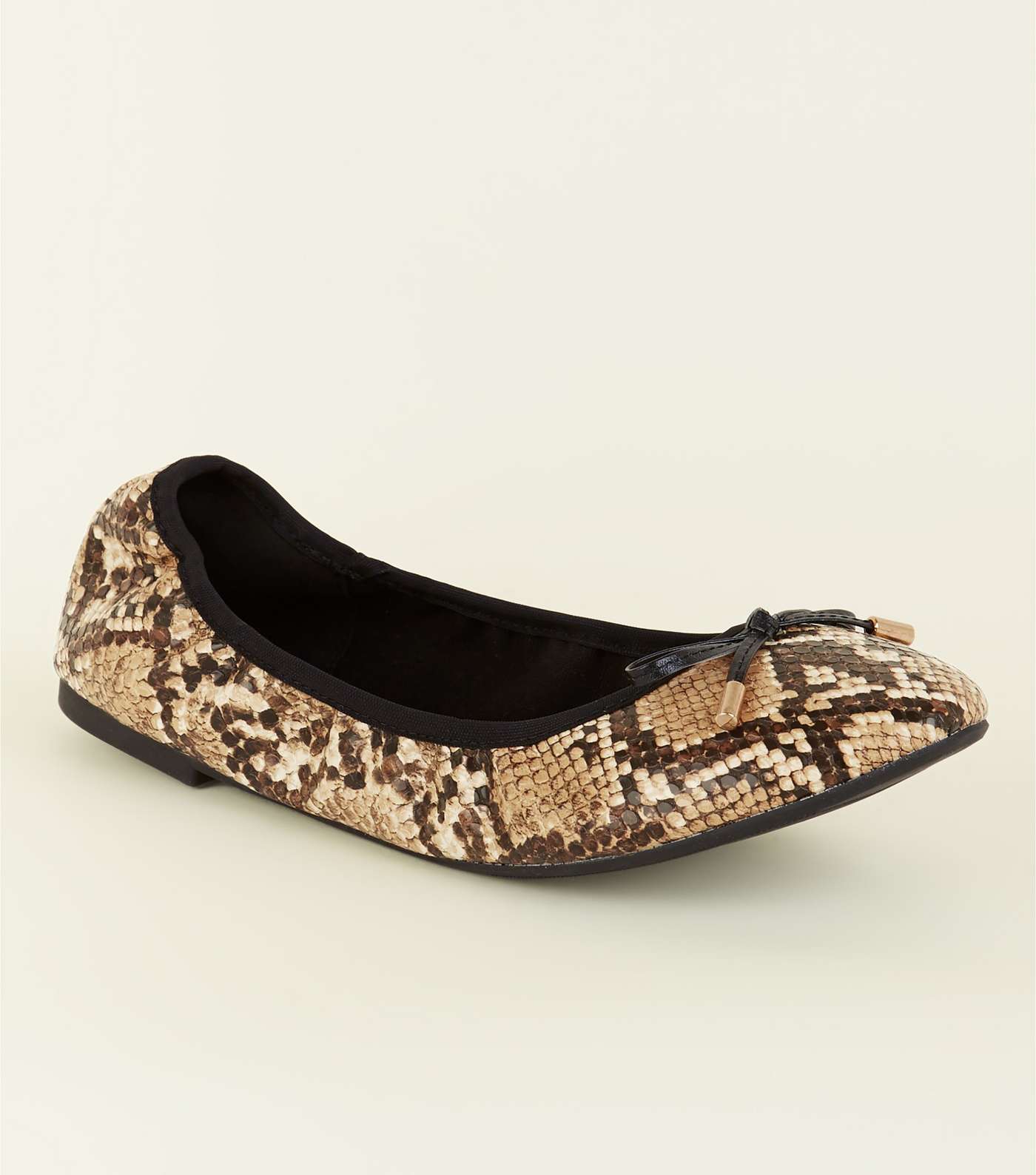 Wide Fit Faux Snakeskin Bow Front Elasticated Ballet Pumps