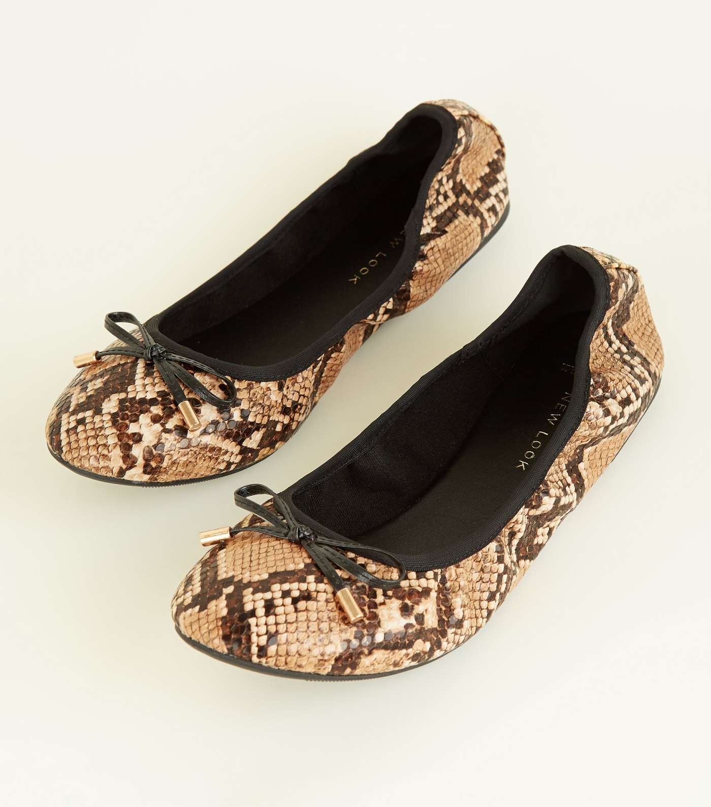 Wide Fit Faux Snakeskin Bow Front Elasticated Ballet Pumps Image 3