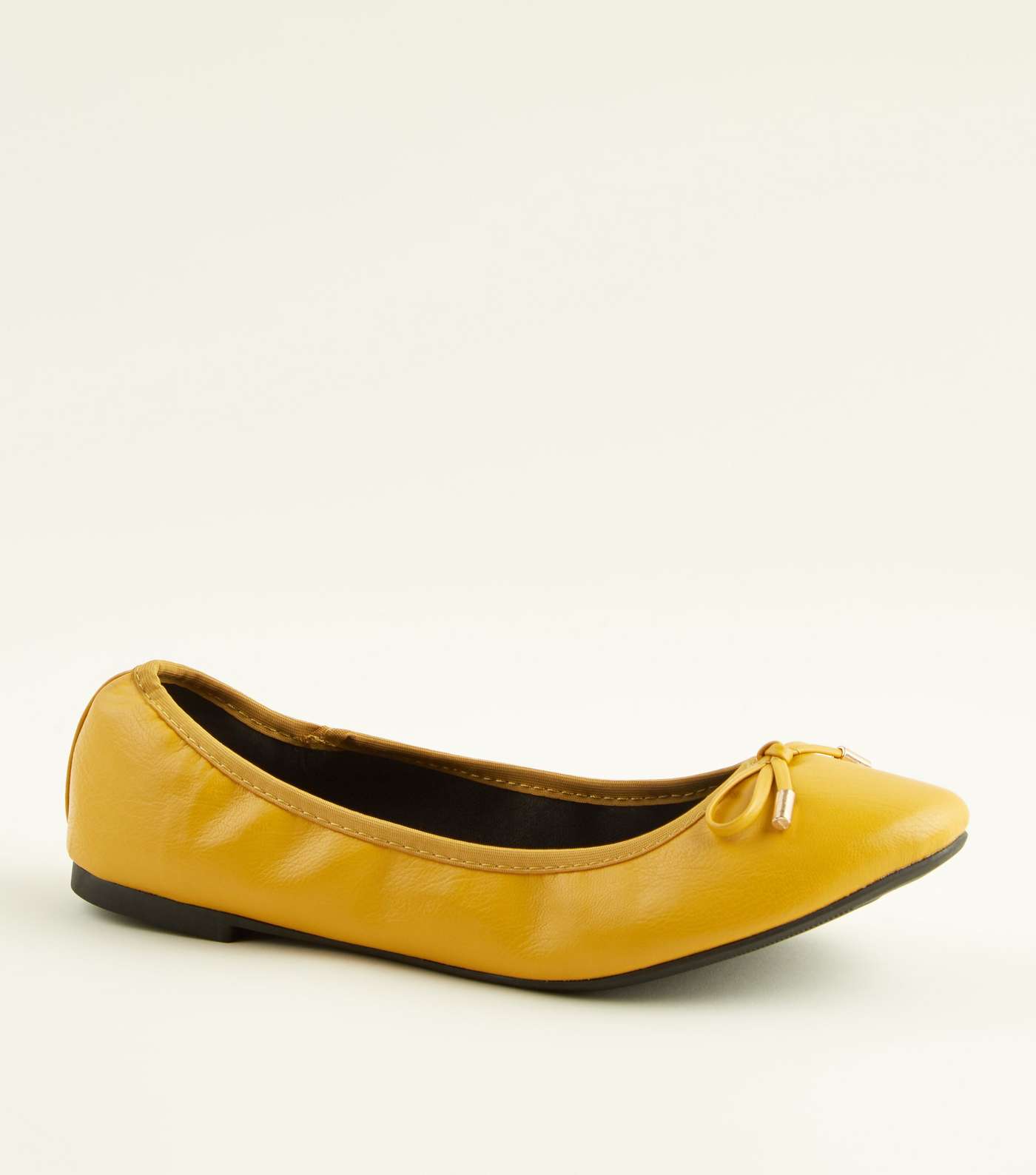 Wide Fit Mustard Bow Front Elasticated Ballet Pumps