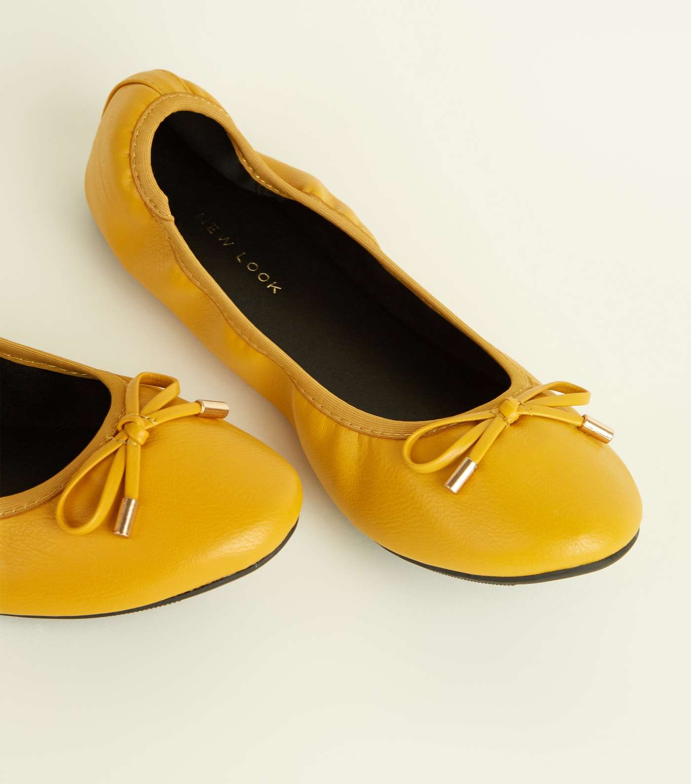 Wide Fit Mustard Bow Front Elasticated Ballet Pumps Image 3