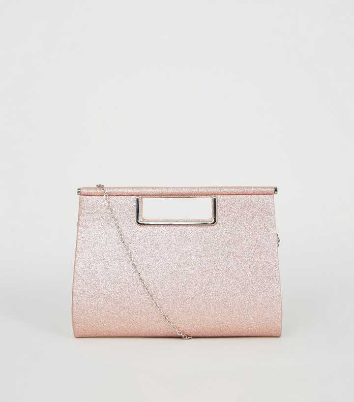 Rose Gold Glitter Metal Handle Clutch
