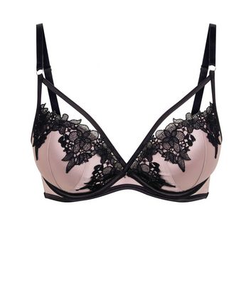 Pale Pink Satin Guipure Lace Trim Push-Up Bra | New Look